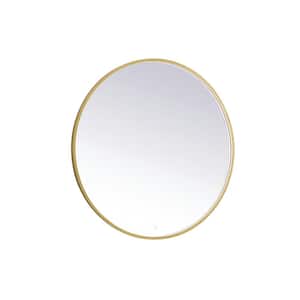 Timeless Home 42 in. W x 42 in. H Modern Round Aluminum Framed LED Wall Bathroom Vanity Mirror in Brass