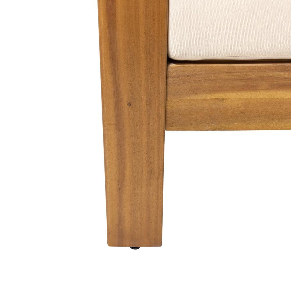 Teak and Cream Wood Lounge Armchair with Water-Resistant Cushions