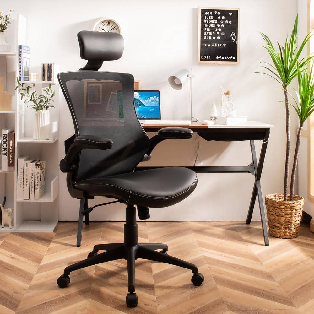 ErgoFlex Mesh and Leather Adjustable Office Chair with Swivel Base - Black