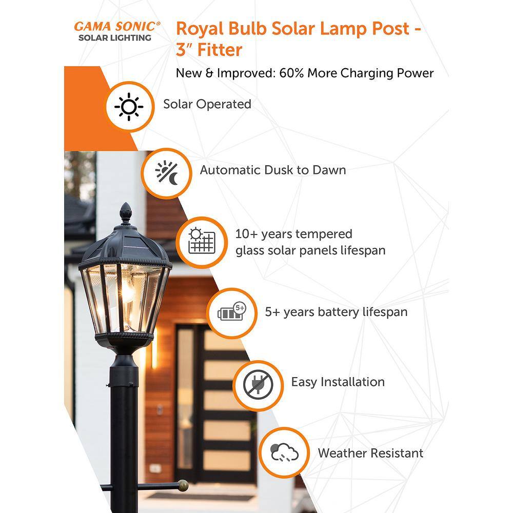 Black Aluminum Solar LED Lamp Post with Beveled Glass