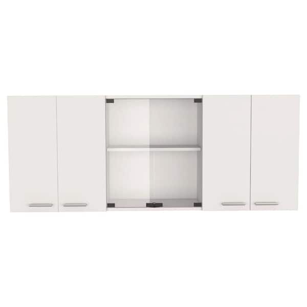 59.05 in. W x 12.4 in. D x 23.62 in. H Bathroom Storage Wall Cabinet in White with 6-Doors
