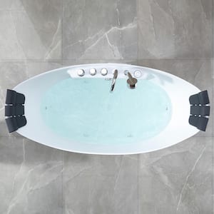 Luxury 59 in. Center Drain Acrylic Freestanding Flatbottom Whirlpool Bathtub in White with Faucet