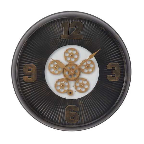 Litton Lane Black Metal Gear Analog Wall Clock 041555 - The Home Depot