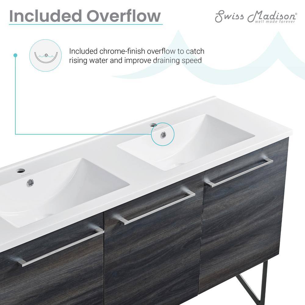 Annecy 60" Black Walnut Double Sink Freestanding Bathroom Vanity