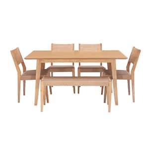 Marlene 6-Piece Natural Modern Dining Set with Woven Rope Seats