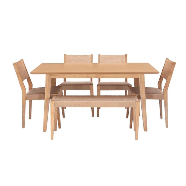 Powell Company Marlene 6-Piece Natural Modern Dining Set with Woven Rope Seats