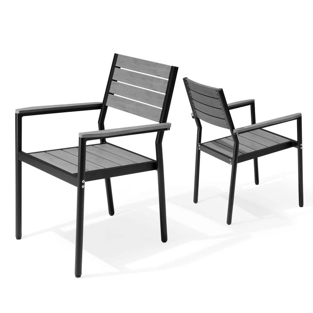 Gray Stackable Armchair Modern Aluminum Patio Outdoor Dining Chair (2-Pack) price history on PriceWatchPro
