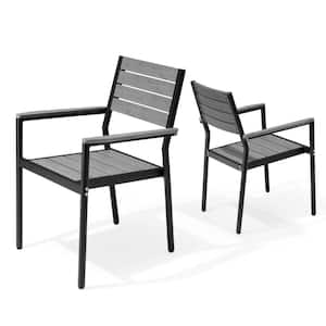 Gray Stackable Armchair Modern Aluminum Patio Outdoor Dining Chair (2-Pack)