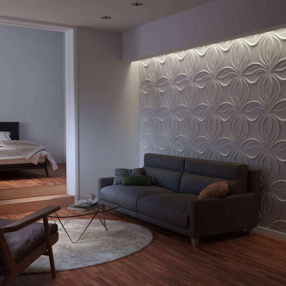 White Textured 3D PVC Wall Panels, 19.63" x 19.63", 50-Pack