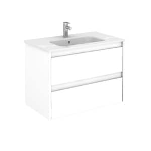 Ambra 31.6 in. W x 18.1 in. D x 22.3 in. H Bathroom Vanity Unit in White Gloss with Vanity Top and Basin in White