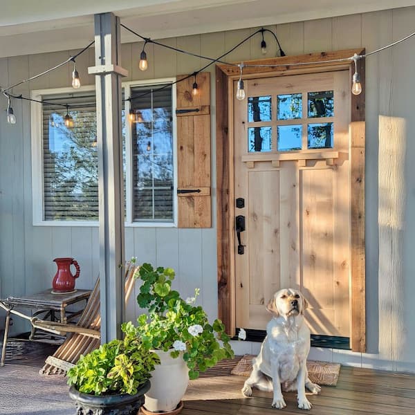 36 in. x 96 in. Craftsman 2 Panel 6Lite Clear Low-E w/Dentil Shelf Right-Hand Unfinished Wood Alder Prehung Front Door