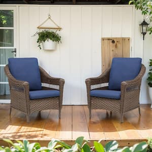 Nyajiah 2-Piece Wicker Patio Conversation Set with Blue Cushions