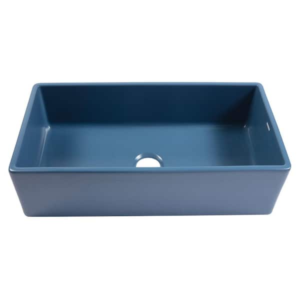 Bradstreet II 36 in. Farmhouse Apron Front Undermount Single Bowl Matte Blue Fireclay Kitchen Sink