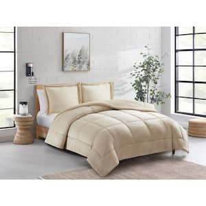 Dante 3-Piece Solid Fleece Sherpa Super Soft Comforter Set, King, Beige