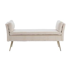 Modern Beige Polyester Fabric Amhers Upholstered Bench with Pillows