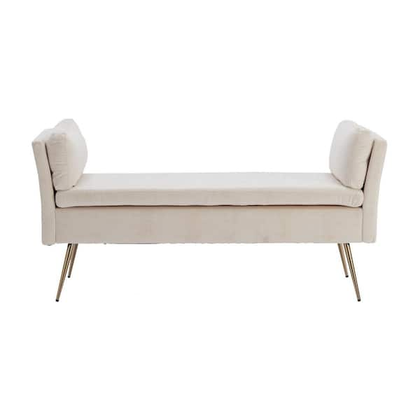 HOMEFUN Modern Beige Polyester Fabric Amhers Upholstered Bench