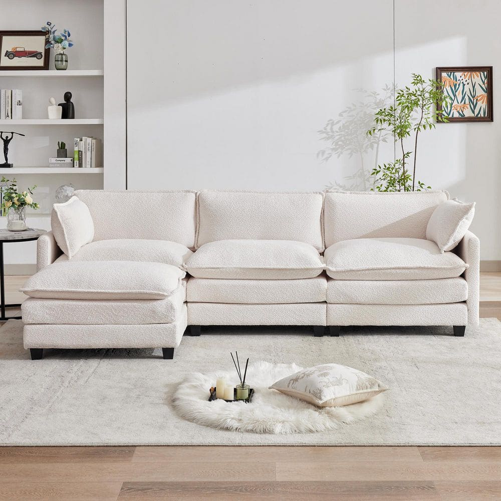 112.2 in. W Beige Chenille Fabric Straight Arm L-Shaped Sectional Sofa Couch with Ottoman for Living Room price history on PriceWatchPro