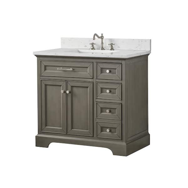 Thompson 36 in. W x 22 in. D Bath Vanity in Silver Gray with Engineered Stone Vanity in Carrara White with White Sink