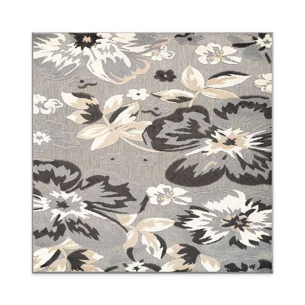 World Rug Gallery Bergamo Contemporary Floral Gray 6 ft. 6 in. x 6