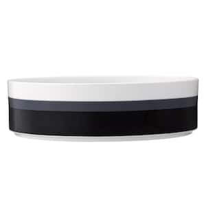 ColorStax Stripe Black 10 in. 67 fl. oz. (Black) Porcelain Round Vegetable Serving Bowl