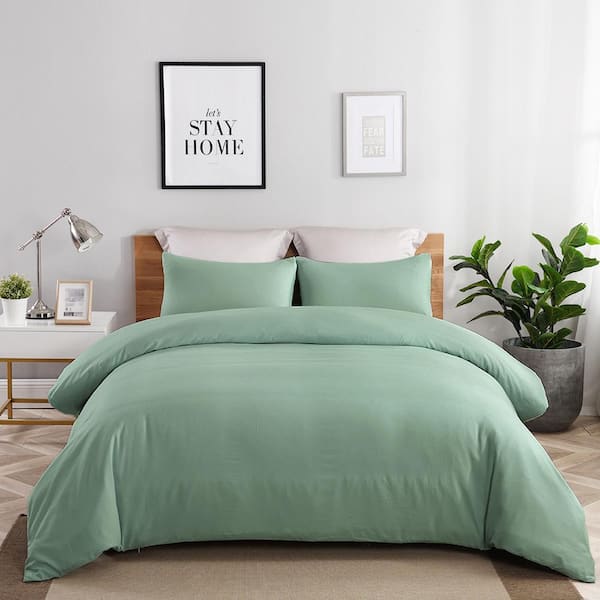 Green Microfiber Queen Duvet Cover Set