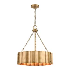 Canaan 21 in. Wide 4-Light Brass Chandelier with Metal Shade