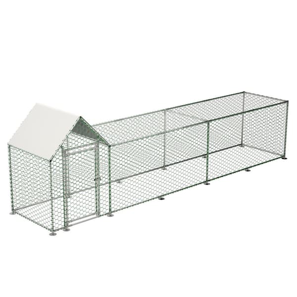 16 ft. x 3.5 ft. x 5 ft. Metal Chicken Coop w/Cover, Run Backyard Hen House Poultry Habitat Cage