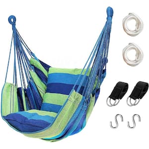 Hammock Chair Hanging Rope Swing, Max 300 lbs. Hanging Chair with Pocket- Quality Cotton Weave (Green)