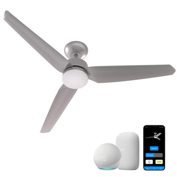 ProMounts 52 in. Modern Satin Nickel 3-Blade Reversible Ceiling Fan and Light Kit(Works with Tuya Smart, Alexa, Google Assistant)