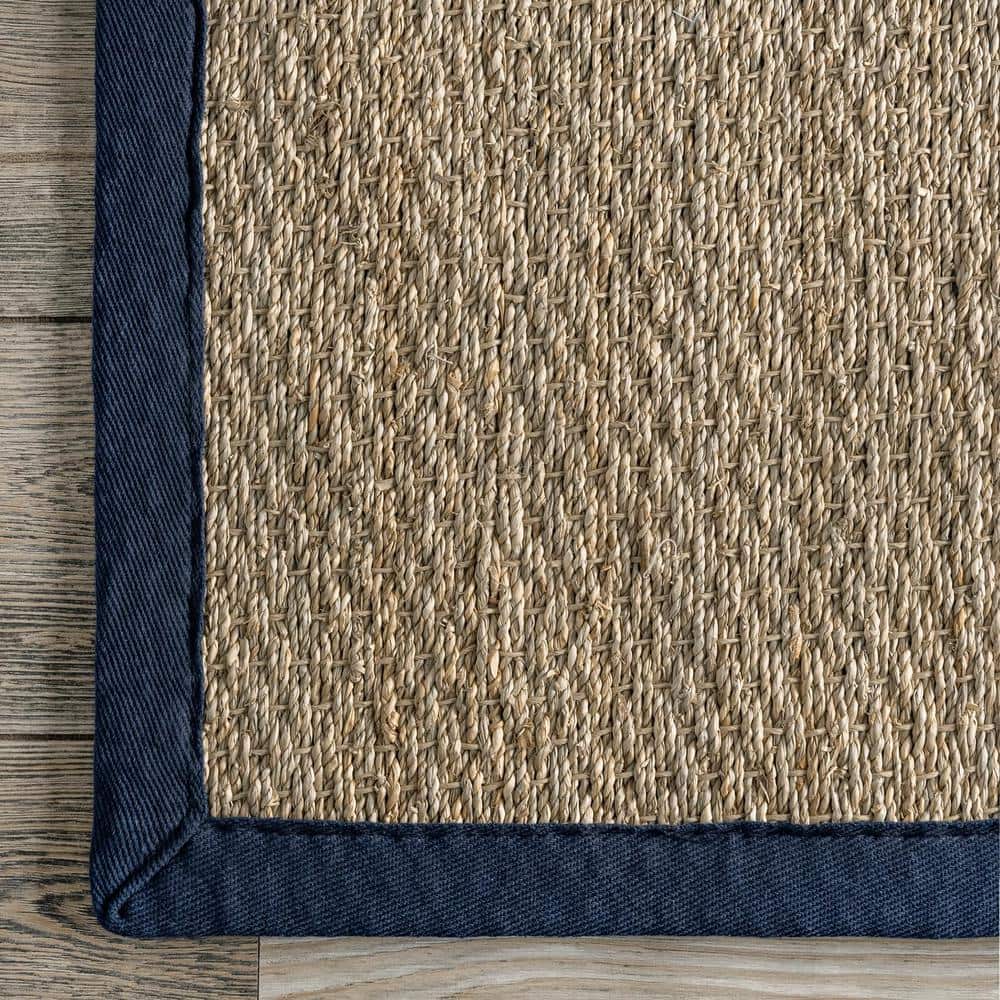 Navy Stripe Easy Care Seagrass 4' x 6' Area Rug
