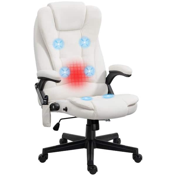 6-Point Vibrating Polyester Massage Office Chair with Lumbar Heat, Cream White