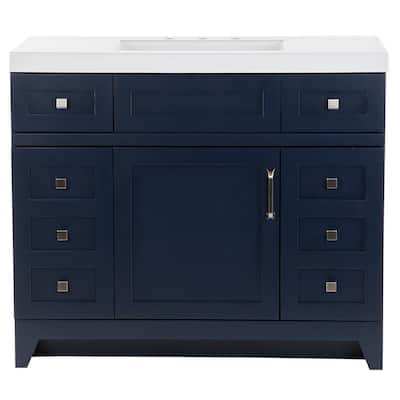 Rosedale 42 in. W x 19 in. D Bathroom Vanity in Blue with Cultured Marble Vanity Top in White with White Sink