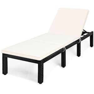 Black Rattan Metal Outdoor Recliner Lounge Chair With White Cushions