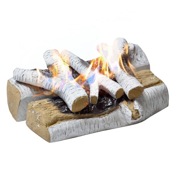15.5 in. Vented Decorative Ceramic Birch Wood Gas Fireplace Logs for Indoor/Outdoor Fireplaces and Fire Pits(5-Piece)