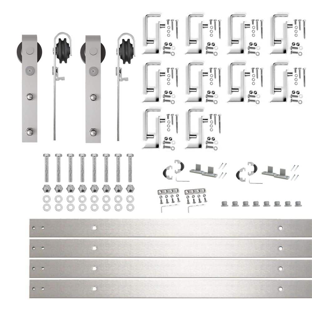 12 ft./144 in. Brushed Nickel Double Track Bypass U-Shape Sliding Barn Door Hardware Kit - Classic Design Roller price history on PriceWatchPro