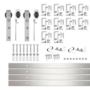 12 ft./144 in. Brushed Nickel Double Track Bypass U-Shape Sliding Barn Door Hardware Kit - Classic Design Roller