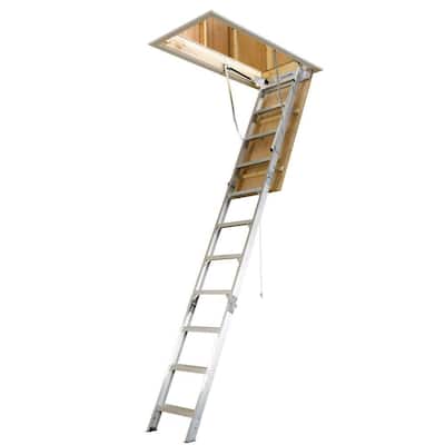 8 ft. - 10 ft., 22.5 in. x 54 in. Universal Fit Aluminum Attic Ladder with 375 lb. Maximum Load Capacity