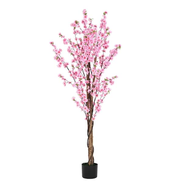 Tahanbath 6 ft. Artificial Peach Blossom Tree with Pot
