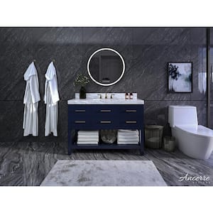 Elizabeth 48 in. W x 22 in. D Bath Vanity in Heritage Blue w/ White Marble Vanity Top w/ White Basin and Gold Hardware