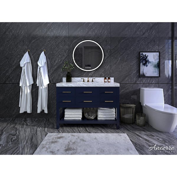 Ancerre Designs Elizabeth 48 in. W x 22 in. D Bath Vanity in Heritage Blue w/ White Marble Vanity Top w/ White Basin and Gold Hardware