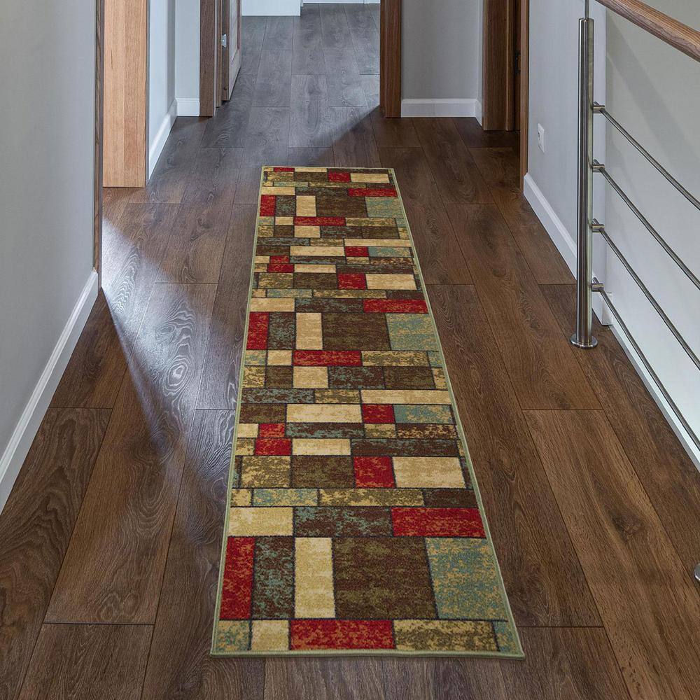 Multicolor Synthetic Non-Slip Runner Rug 1'10" x 7'