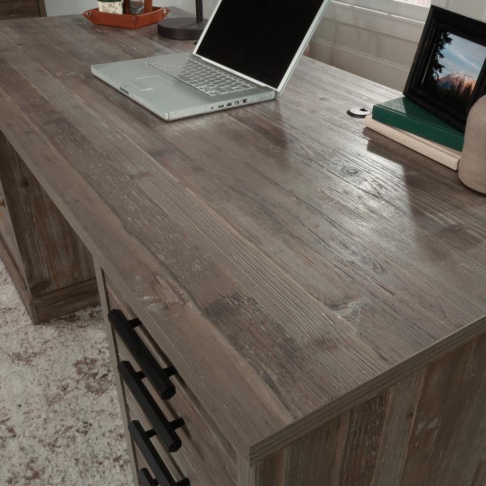 Aspen Post Pebble Pine Executive Desk with Dual Filing Cabinets