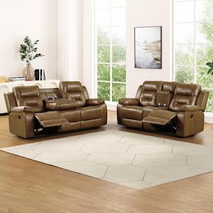 Salisbur 2-Piece Brown Faux Leather Living Room Set