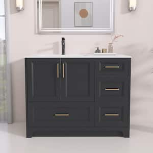 42 in. W x 22 in. D x 34 in. H Single Sink Bath Vanity in Dark Gray Bathroom Vanity Cabinet with White Solid Resin Top