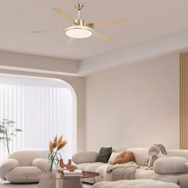 OUKANING 52 in. Indoor Gold Modern 6-Speed Ceiling Fan with