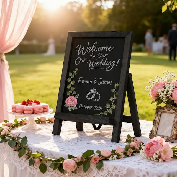Afoxsos Magnetic Chalkboard Sign with Stand Tabletop Wooden Framed