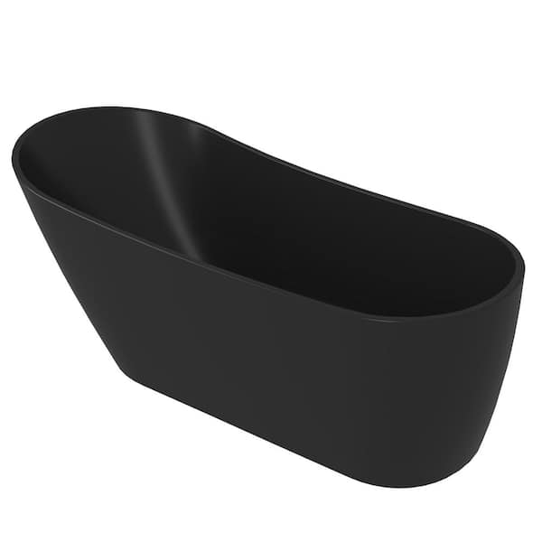 AKDY 67 in. Solid Matte Black inside and outside Fiberglass Bathtub - Modern Flat Bottom Stand Alone Tub
