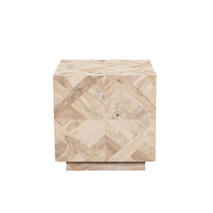 Modern 20 in. L x 20 in. W x 20 in. H Light Natural Geometric Handmade Acacia Blend Block Square Side End Table