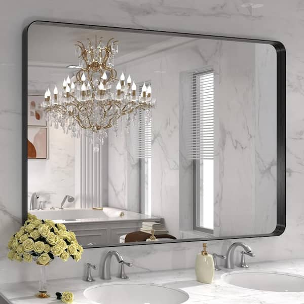 TOOLKISS 48 in. W x 30 in. H Rectangular Aluminum Framed Wall Bathroom Vanity Mirror in Black