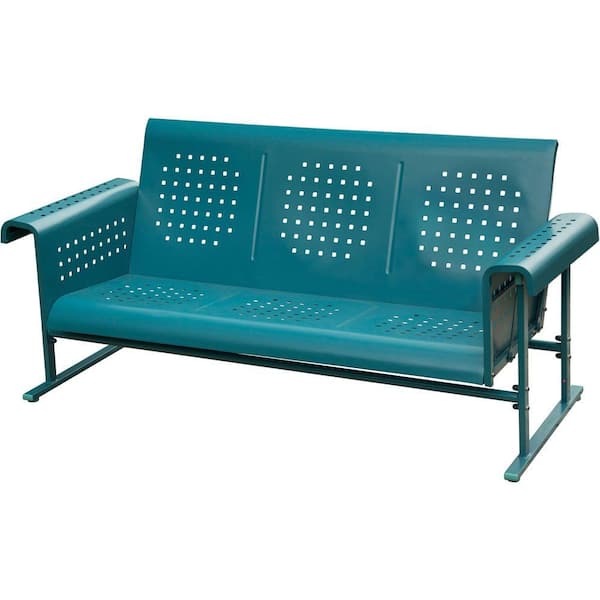 Hanover Retro Caribbean Blue Metal Gliding Patio Sofa